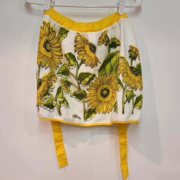 Vintage Sunflower Yellow Terry Cloth Half Apron
